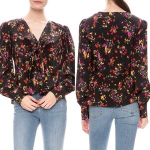 Veronica Beard Payton Floral Tie-Front Silk Blouse